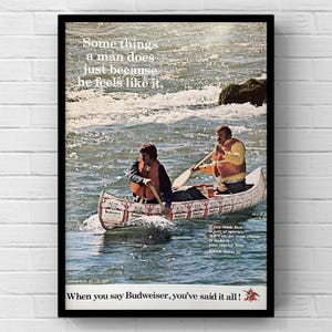 Cartel publicitario vintage de cerveza Budweiser de los años 70, con alcohol, para bar o revista, arte de pared, decoración del hogar, regalo retro, colección original, para cueva del hombre.