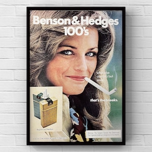 Sigarette Benson & Hedges vintage anni '70, rivista di tabacco, pagina pubblicitaria, poster, stampa su carta, decorazione da parete, regalo retrò, originale da collezione