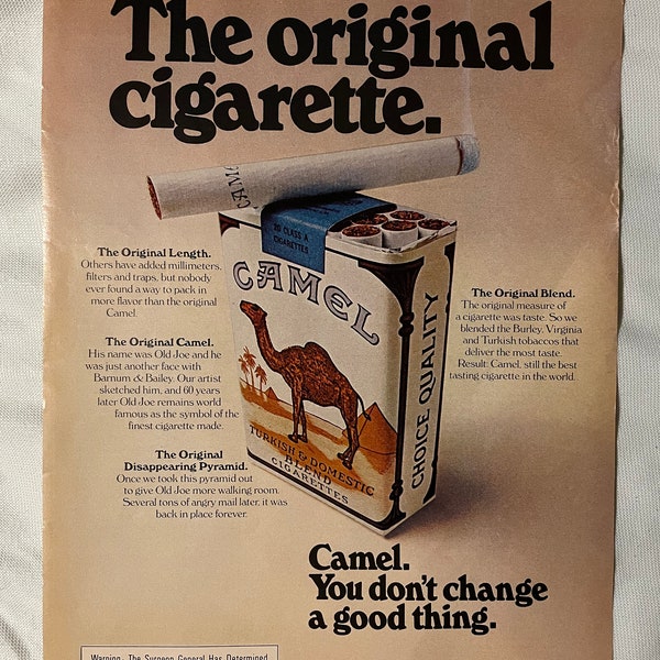 Affiche rétro vintage des années 1970 Camel Cigarettes impression Ad Chameaux Satisfaction l'art mural original des années 70, décoration intérieure, fumer du tabac