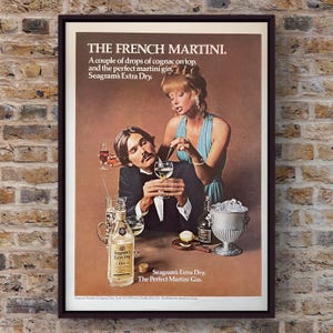 Cartel publicitario vintage de la década de 1970 de Seagrams Gin Alcohol Bar, portada de revista Playboy de los años 70, impresión de arte de pared, decoración del hogar, regalo retro, coleccionable original