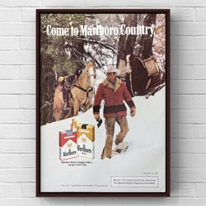 Vintage 1980s Marlboro Cigarettes Cowboy Western 80s Magazine Page Ad Poster Paper Print Wall Art Home Decor Retro Gift Original Collectible