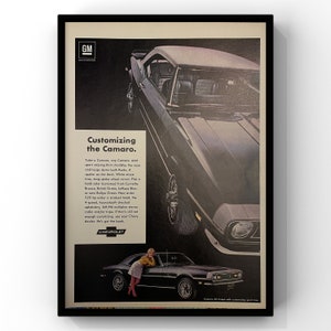 Vintage 1960s Chevrolet Classic Car 60s Camaro Corvette Magazine Page Ad Poster Print Wall Art Home Decor Retro Gift Original Collectible
