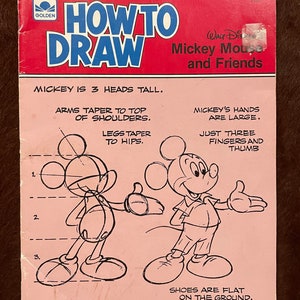 vintage des années 1980 couverture souple comment dessiner Mickey Mouse et ses amis Walt Disney années 80 dessin rétro art artiste dessin animé livres Whitman cadeau