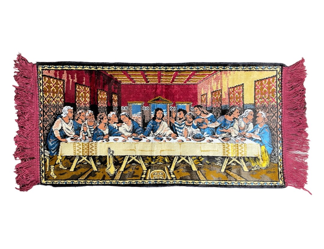 Vintage 1960s the Last Supper Jesus Christ Tapestry Rug Wall Hanging ...