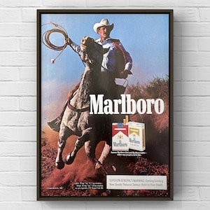 Vintage 1980s Marlboro Cigarettes Cowboy Western 80s Magazine Page Ad Poster Paper Print Wall Art Home Decor Retro Gift Original Collectible