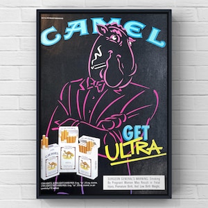 Vintage 1990s Camel Zigaretten 90er Jahre Magazin Seite Anzeige Poster Druck Wand Kunst Home Decor Retro Geschenk Original Sammler Mann Tabak Lustig Telefon