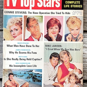 Vintage 1960s Magazine TV Top Stars 1965 60s Retro Book Gossip Collectible Gift Home Decor Hollywood Soft Cover Inger Stevens Pinup James