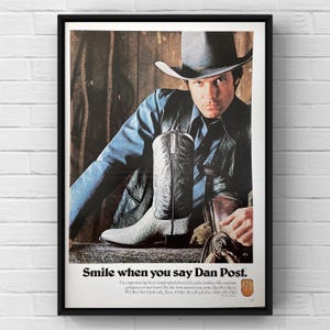 Vintage 1980s Dan Post Boots Cowboy Shoes 80s Western Magazine Page Ad Poster Paper Print Wall Art Home Decor Retro Gift Original Clothing