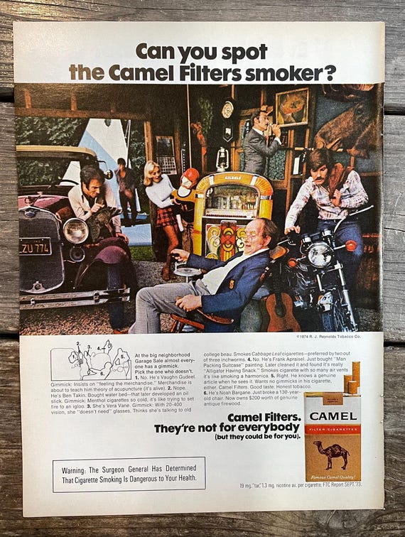 ヴィンテージ 1970年代 キャメル タバコ タバコ 70年代 雑誌ページ広告