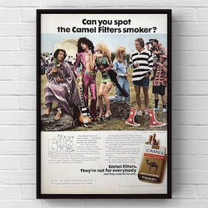Sigarette Camel vintage anni '70, pagina di rivista anni '70, poster pubblicitario, stampa su carta, arte murale, arredamento per la casa, regalo retrò, originale da collezione, caverna dell'uomo, cammelli