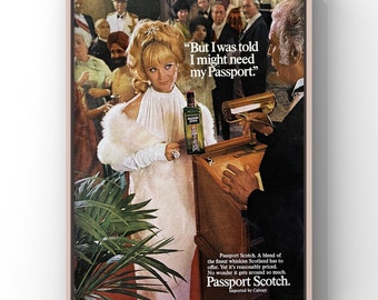 Vintage 1970s Passport Scotch Alcohol Bar 70s Magazine Ad Poster Paper Print Wall Art Home Decor Retro Gift Original Collectible Calvert