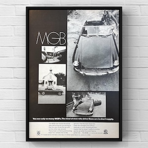 Vintage 1960s MGB Auto 60er Magazin Seite MG Werbung Poster Papier Druck Wand Kunst Wohnkultur Retro Geschenk Original Sammlerstück Man Höhle Trendy Bär