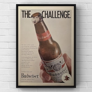 Vintage 1970s Budweiser Beer Alcohol 70s Bar Magazine Page Ad Poster Print Wall Art Home Decor Retro Gift Original Collectible Man Cave