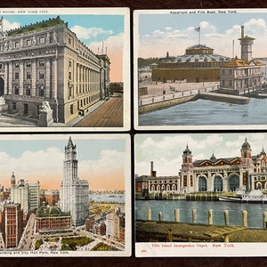 Lot de 4 cartes postales vintage des années 1920, rares, antiques, New York City, États-Unis, tirages des années 20, cadeau de collection, voyage, carte postale, papier victorien
