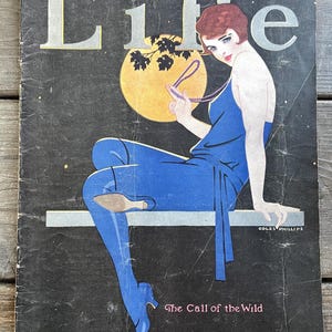Antique 1920s LIFE 1927 Magazine Soft Cover Book Woman Deco Paper Vintage Retro 20s Wall Art Poster Home Decor Ad Print Gift Fashion Moon