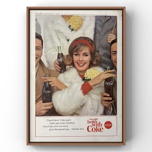 Vintage 1960s Coca Cola 60s Soda Pop Coke Magazin Seite Anzeige Poster Druck Wand Kunst Home Decor Retro Geschenk Original Sammlerstück Sexy Woman