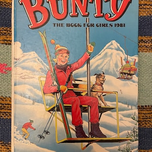 Vintage 1980s Hard Cover Book Bunty for Girls Retro 80s Books Gift Childrens Kids 1981 Comic Drawings Picture Illustrations Home Decor Art