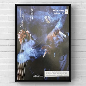 Vintage 1990s Camel Cigarettes Bass Smoke Jazz 90s Magazine Page Ad Poster Print Wall Art Home Decor Retro Gift Original Collectible Man