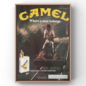 Vintage 1980s Camels Cigarettes 80s Tobacco Magazine Page Ad Poster Print Wall Art Home Decor Retro Gift Original Collectible Mancave Camel