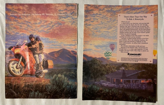Vintage 1990s Kawasaki Motorcycle Biker 90s Magazine Page Ad