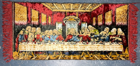 Vintage 1970s the Last Supper Jesus Christ Tapestry Rug Wall Vintage 1970s the Last Supper Jesus Christ Tapestry Rug Wall