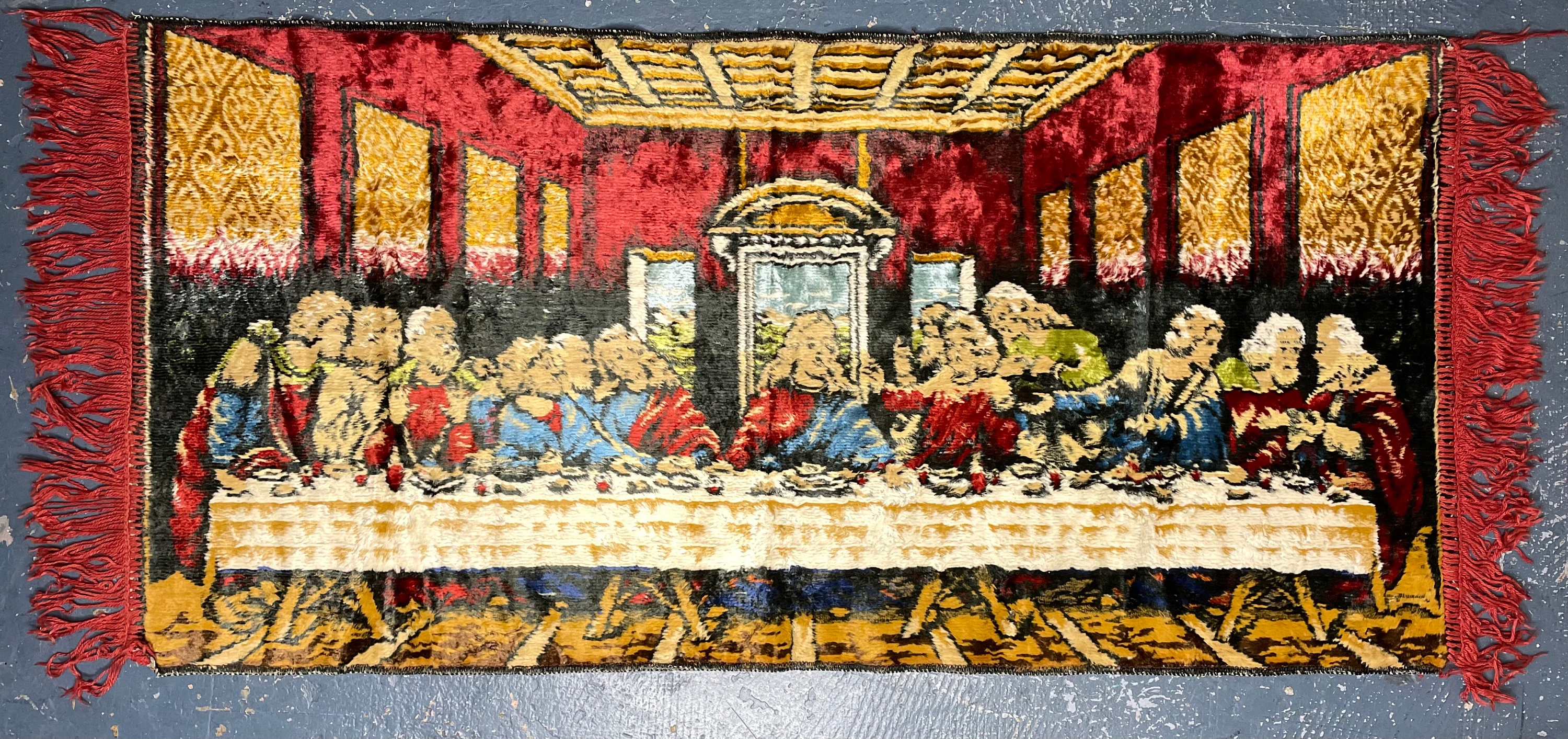 Vintage 1970s the Last Supper Jesus Christ Tapestry Rug Wall Vintage 1970s the Last Supper Jesus Christ Tapestry Rug Wall
