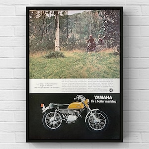 Póster de revista vintage de motocicleta Yamaha de los años 70, Enduro Ht-1, para motociclistas, impresión de arte de pared, decoración del hogar, regalo, colección original, cueva del hombre