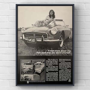 Póster vintage de coche clásico MGB de los años 70, página de revista, impresión de arte de pared, decoración del hogar, regalo retro, colección original, cueva del hombre, MG 1798 de moda