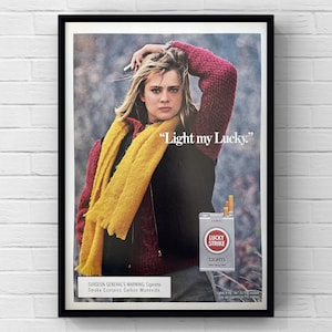 Vintage anni '80 Lucky Strike sigarette tabacco caccia rivista pagina annuncio poster carta stampa arte murale arredamento casa regalo retrò originale donna
