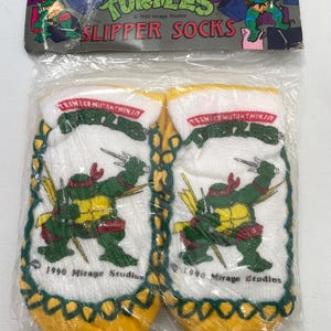 Vintage 1990s Teenage Mutant Ninja Turtles Slipper Socks Dead Stock Kids Childrens Turtle 90s Retro Cartoon TMNT Shoes Clothing TV Show Cute