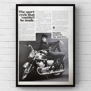 Vintage 1960s Suzuki Motorcycle 500 Biker 60s Bike Rider Girls Magazine Page Ad Poster Paper Print Wall Art Home Decor Gift Original Sexy