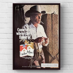 Vintage 1970s Marlboro Cigarettes Western 70s Magazine Page Ad Poster Paper Print Wall Art Home Decor Retro Gift Original Collectible Cowboy