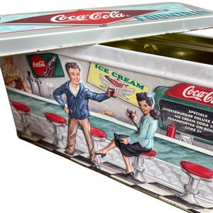 Vintage 1990s Coca Cola Coke Metal Tin Small Soda Pop Diner 1950s Style Rockabilly Container Home Decor Storage Jewellery Pencil Box 90s