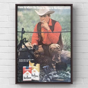 Vintage 1970s Marlboro Cigarettes 70s Cowboy Western Magazine Page Ad Poster Paper Print Wall Art Home Decor Retro Gift Original Collectible