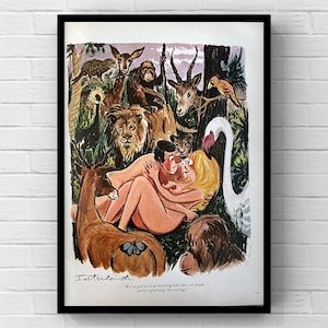 Ilustración vintage de los años 70 Dibujo cómico Página divertida de revista Póster de los años 70 Impresión Decoración original para el hogar Arte de pared Regalo Mujer Retro Frank Interlandi