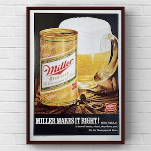 Vintage 1970s Miller High Life Beer 70s Bar J&B Alcohol Magazine Ad Poster Paper Print Wall Art Home Decor Retro Gift Original Collectible