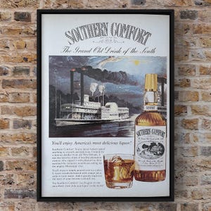 Vintage 1980s Southern Comfort Whiskey Alcohol Bar 80s Magazine Page Ad Poster Paper Print Wall Art Home Decor Retro Gift Original Man Cave