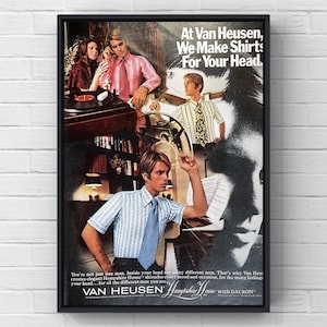 Ropa Van Heusen vintage de los años 70, pantalones, camisas, anuncios, pósteres, impresiones en papel, arte de pared, decoración del hogar, regalo retro, colección original.