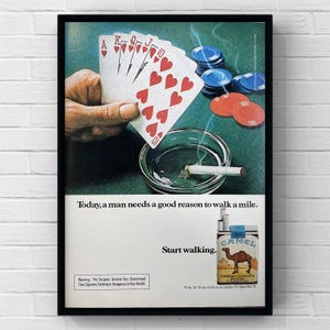 Vintage jaren 1970 kameelsigaretten jaren 70 tijdschriftpagina advertentie poster afdrukken kunst aan de muur Home decor retro cadeau origineel collectible man Cave trendy kaarten