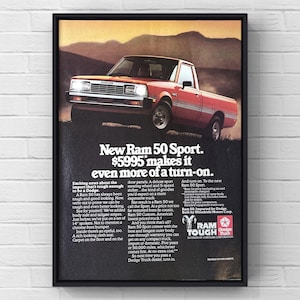 Vintage 1980s Ram 50 Sport Truck Pickup 80s Car Magazine Page Ad Poster Paper Print Wall Art Home Decor Retro Gift Original Garage Motors