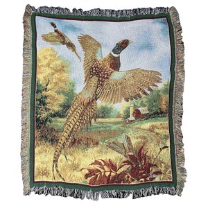 Vintage jaren 1990 jacht fazant vogels 90s deken gooien Home decor dierlijke muur kunst opknoping retro kwartel boerderij schuur boer westerse cadeau slaapkamer