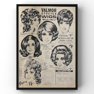 Vintage 1970s Wigs Hairstyles Salon 70s Wig 70s Haircuts Barbershop Magazine Ad Poster Paper Print Wall Art Home Decor Retro Gift Original