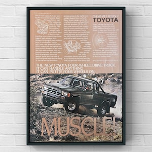 Vintage 1980s Toyota SR5 Truck Pickup 80s Car Magazine Ad Poster Paper Print Wall Art Home Decor Retro Gift Original American Garage Motor