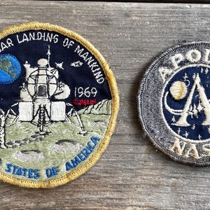 Vintage 1960s NASA Set Of 2 Sew On Patch Original Accessories Retro Gift Collectible 60s Patches DIY Clothing Decor Moon Landing USA 1969
