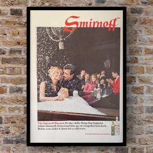 Vintage anni '60 Smirnoff Vodka Alcohol Bar Party 60s Pagina di rivista Pubblicità Poster Carta Stampa Arte murale Arredamento per la casa Regalo retrò Originale da collezione