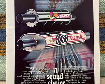 Vintage 1970s Hush Thrush Car Muffler 70s Magazine Page Ad Poster 