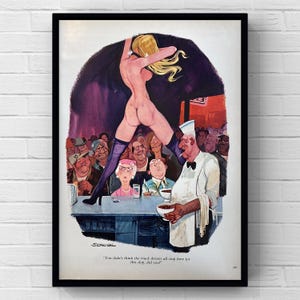 Ilustración de Sokol vintage de los años 70, cómic, página de revista, dibujo, fiesta, página de revista divertida, póster de los años 70, impresión, decoración original para el hogar, arte de pared, regalo