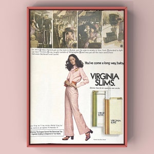 Cartel publicitario de la revista feminista de los años 70 con cigarrillos Virginia Slims vintage, impresión de arte de pared, decoración del hogar, regalo original retro para mujer con tabaco