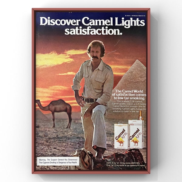 Vintage 1970s Camel Cigarettes retro Poster Print Ad Camels Satisfaction wall art 70s home decor tobacco Egypt pyramids Collectible