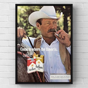Vintage anni '70 Marlboro Cigarettes 70s Cowboy Western Magazine Page Ad Poster Carta Stampa Wall Art Home Decor Retro Regalo Originale Collezionabile